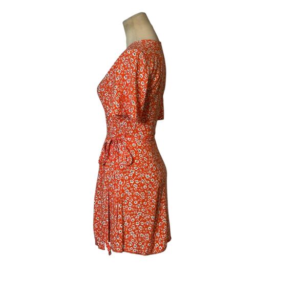 Nobody’s Child orange floral short sleeves wrap mini dress size XS - Picture 13 of 16